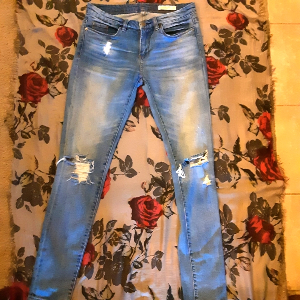Blank NYC distressed classic skinny jeans denim light blue